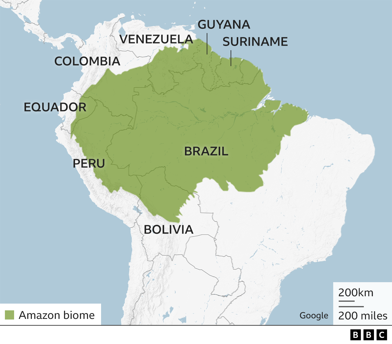 Mapa que muestra la Amazonía y los países que la comparten