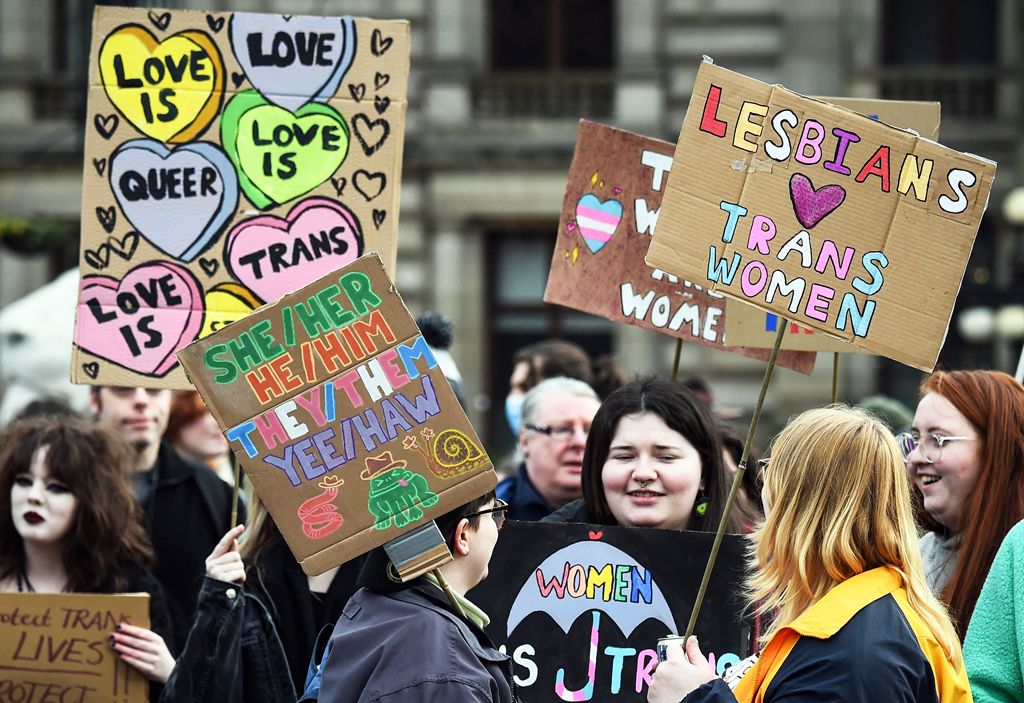 Transgender rights activists in Glasgow, February 2023