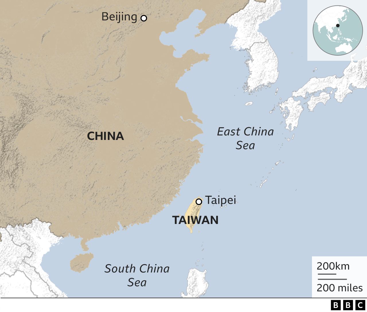 Map showing Taiwan