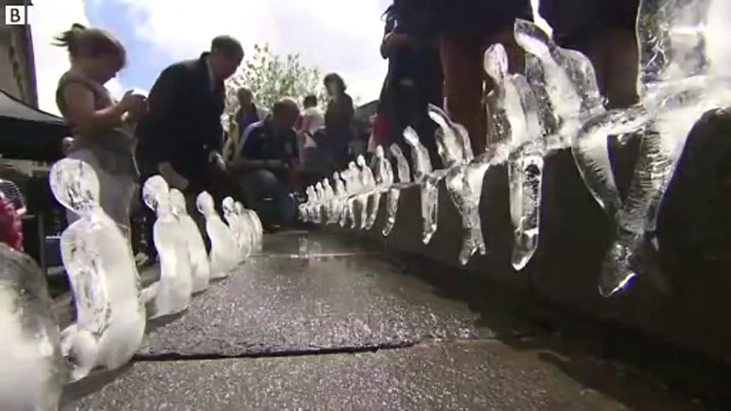 A number of the ice sculptures