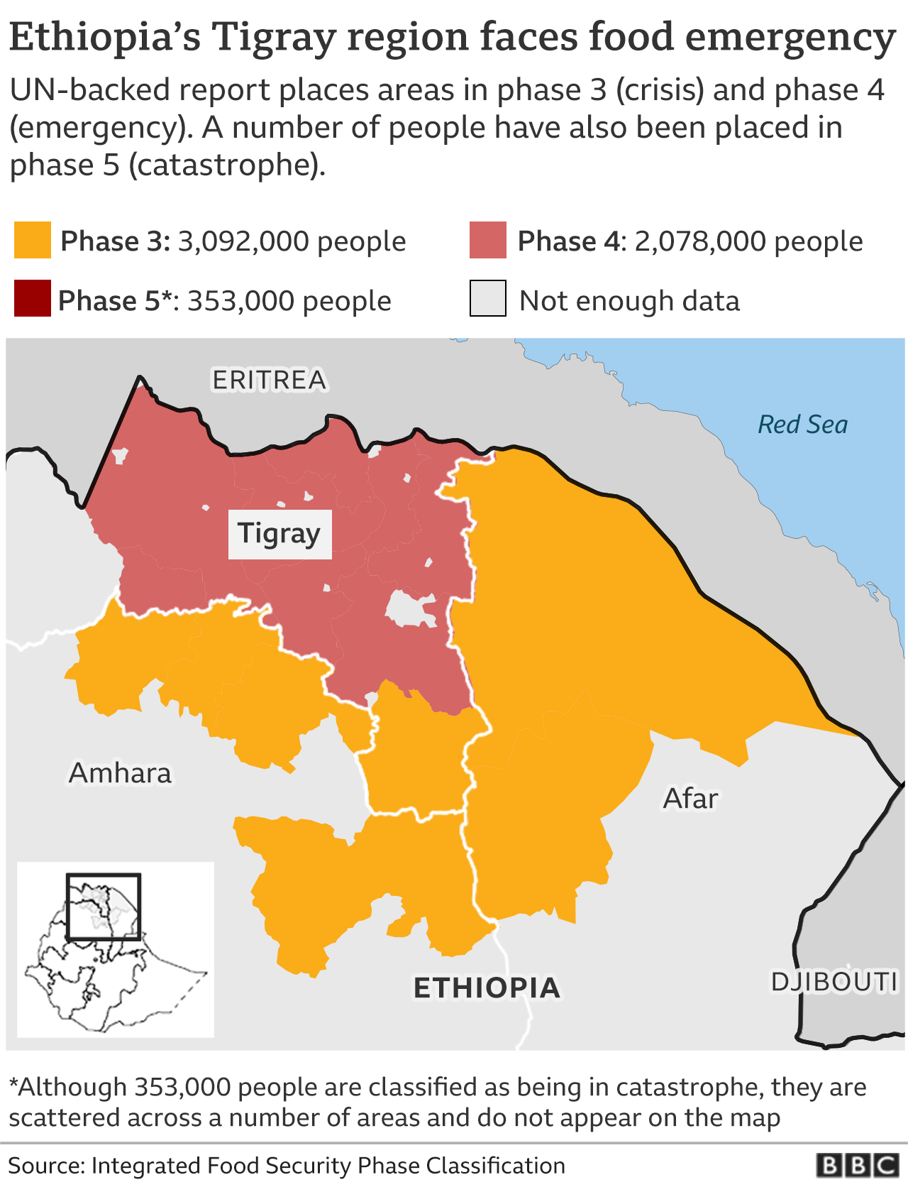 map of Tigray showing worst affected areas