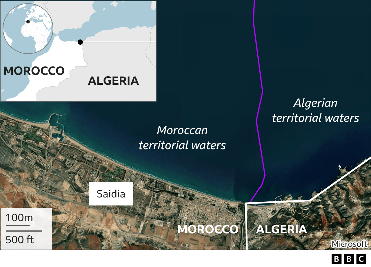 Карта с изображением границы Саидии и Алжира