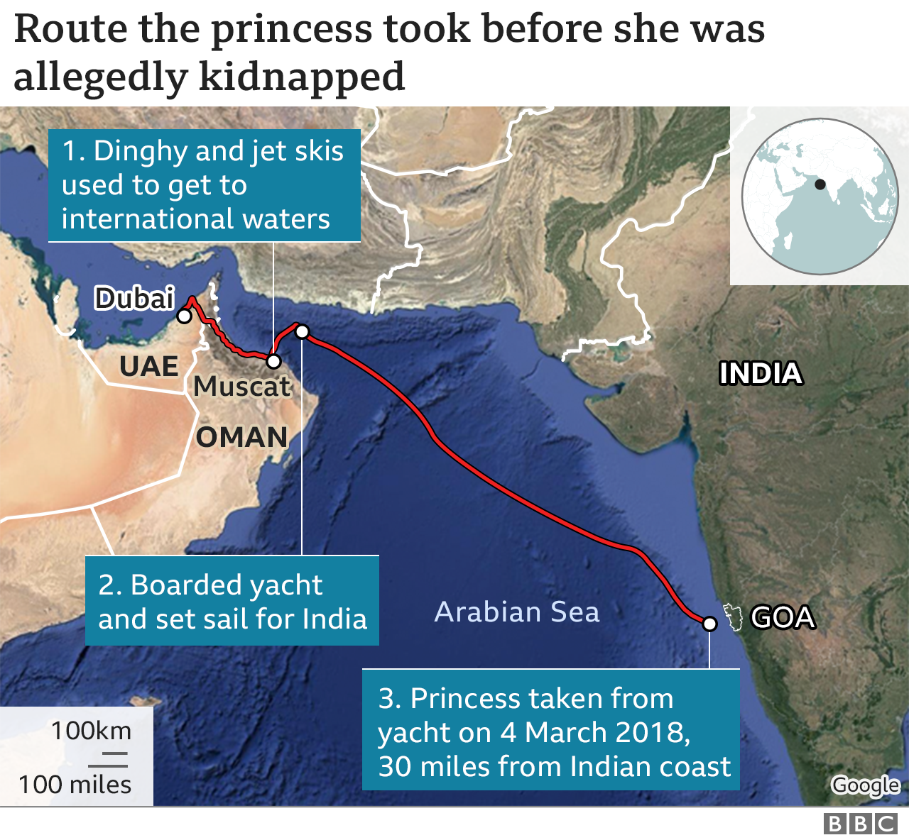 Map - the route the princess took before she was allegedly kidnapped