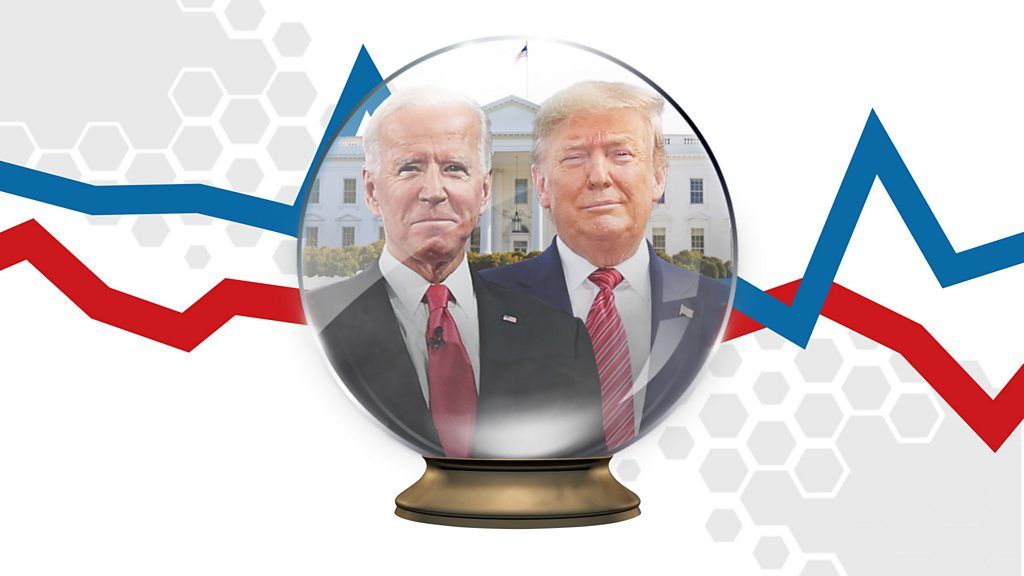 Biden and Trump in a crystal ball graphic