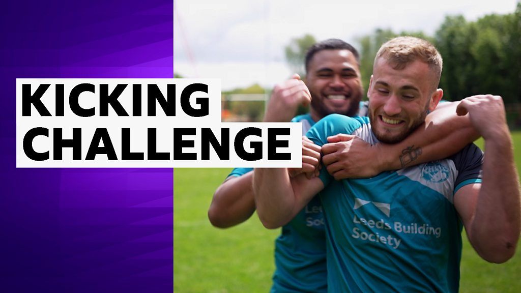 Leeds Rhinos forwards take on kicking challenge