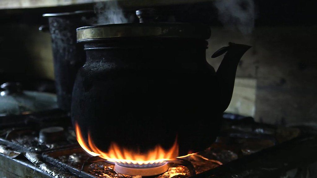 Kettle on a gas stove in Calais