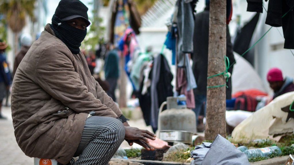 Migrant camped out in Tunis