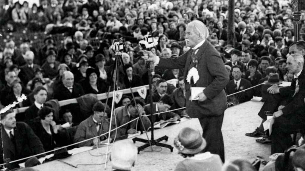Former UK Prime Minister David Lloyd George addresses the Urdd Eisteddfod at Machynlleth, in Powys, in 1937