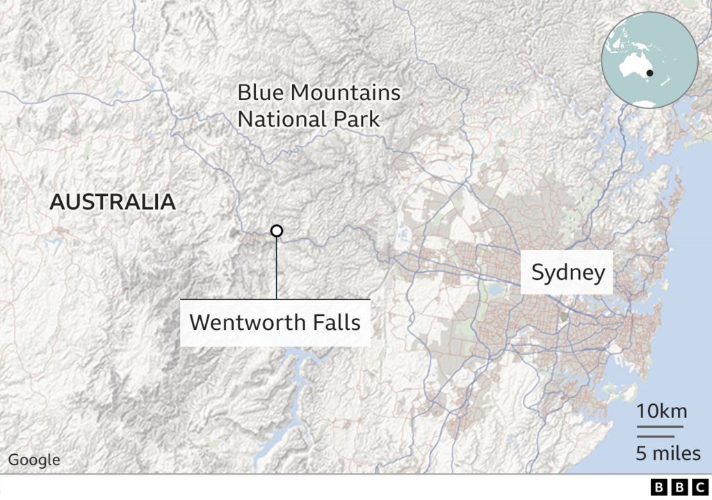 Map showing Wentworth Falls in Australia