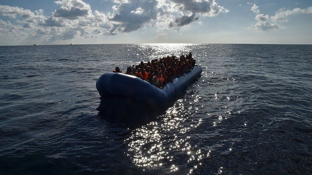 A boat full of migrants off the coast of Libya, 2016