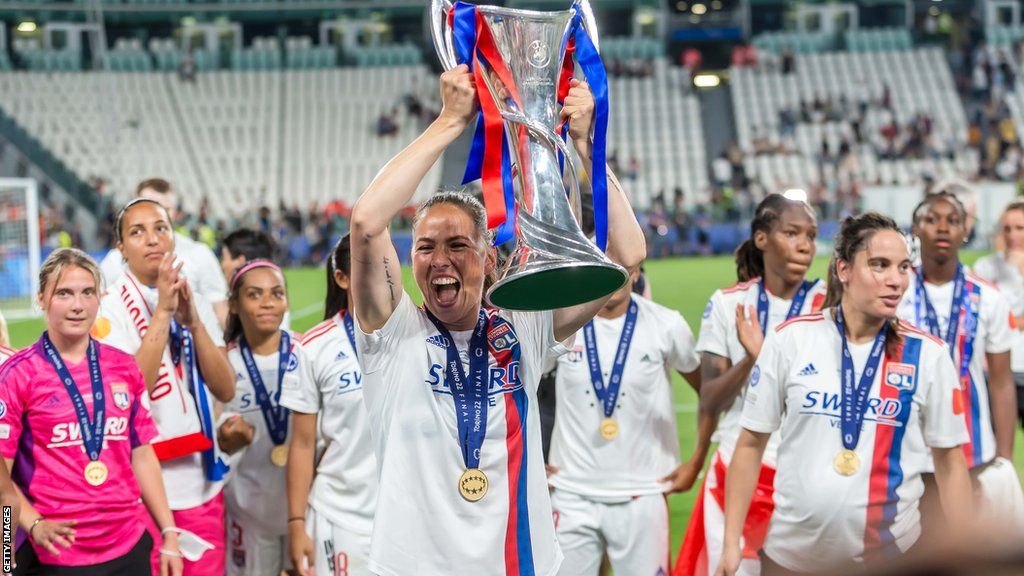 Sara Bjork Gunnarsdottir with the Champions League trophy