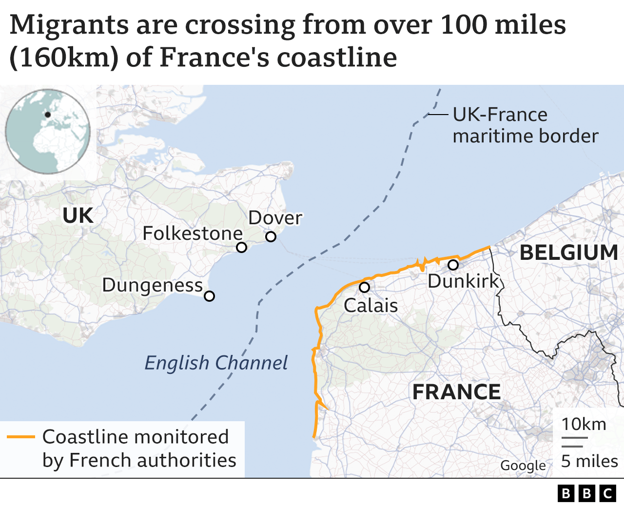 Map showing migrant crossing