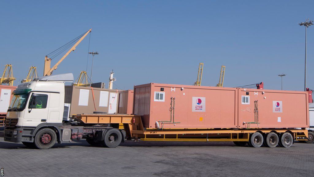 A mobile home being removed in Qatar