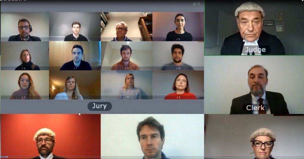 Screen grab from mock virtual jury trial