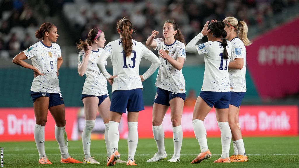 USA players during the Women's World Cup group game with Portugal