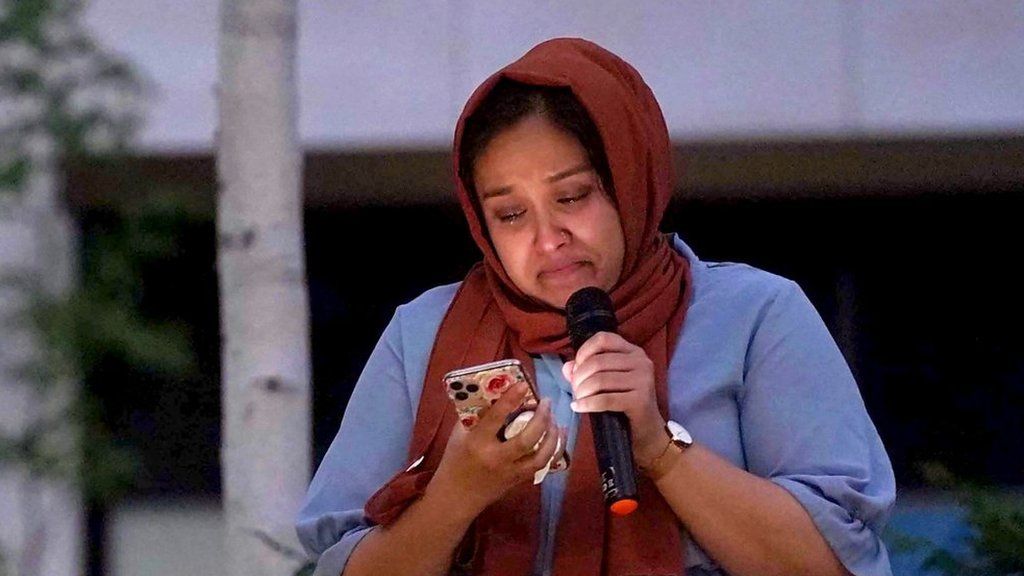 Sabina Nessa's sister Jabina Yasmin Islam speaks at the vigil, 24 September 2021