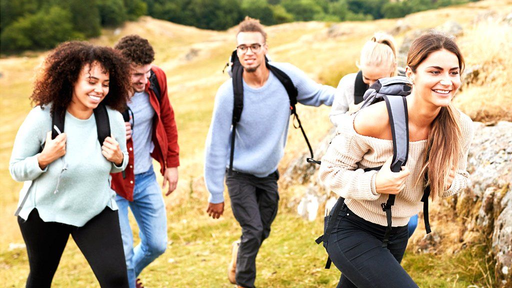 Young adults hiking