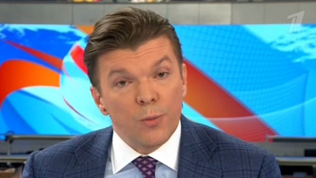 A screenshot shows Russian Channel One presenter Kirill Kleimenov.