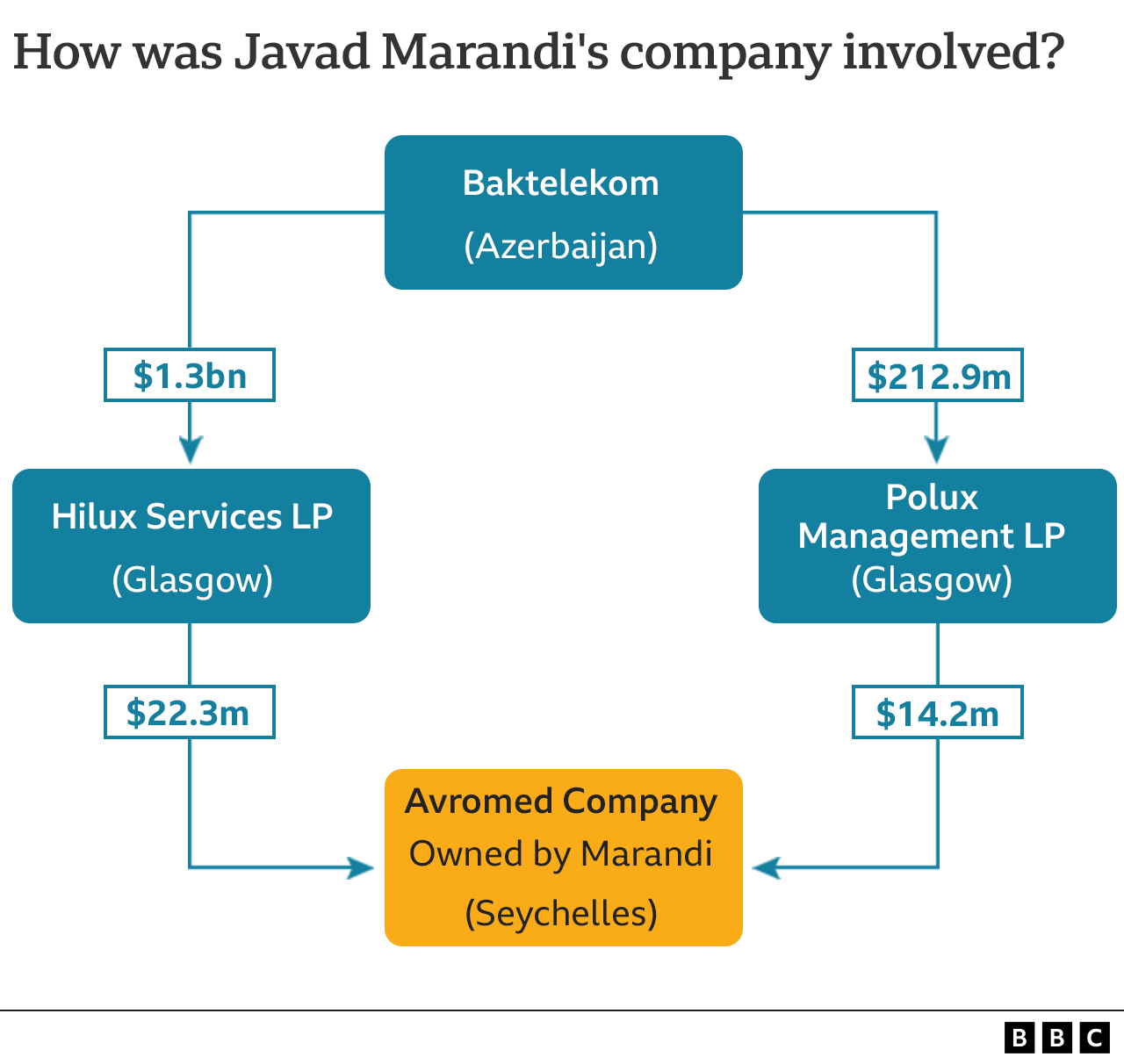 Chart showing Javad Marandi's company's involvement