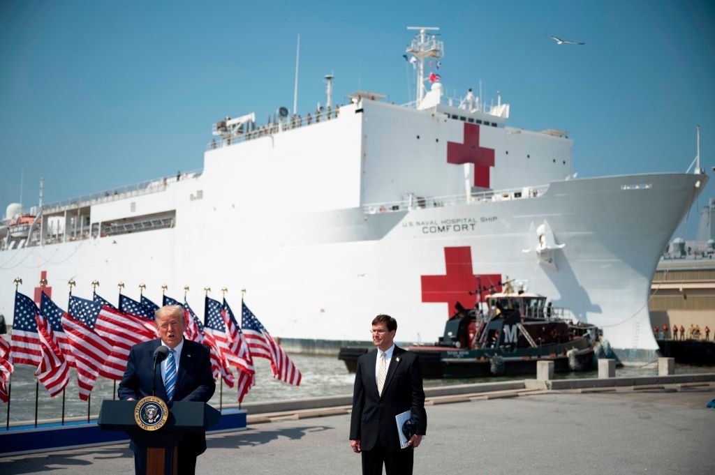 President Donald Trump spoke at the departure of USNS Comfort from Virginia