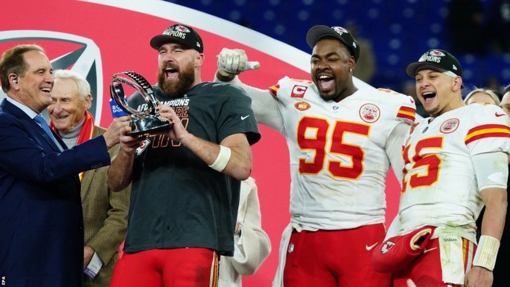 The Kansas City Chiefs are presented with the 2023 AFC Championship trophy