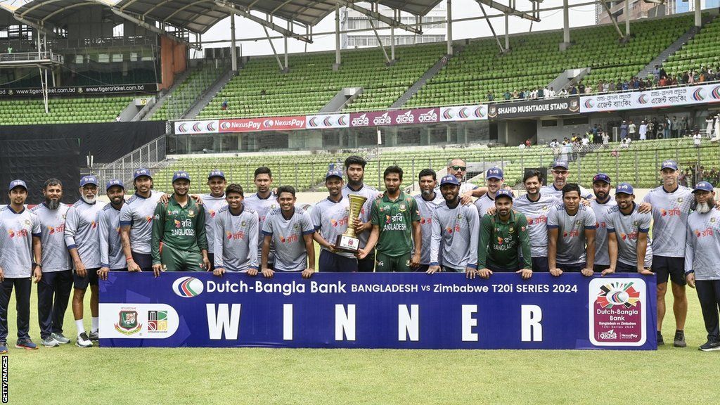 Bangladesh with the T20 series trophy