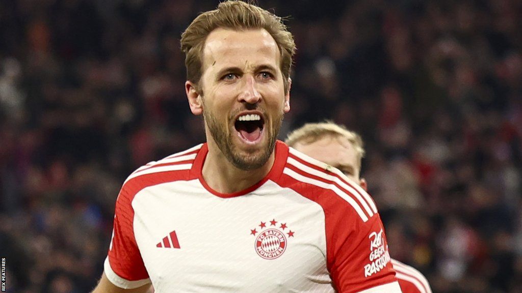 Bayern Munich striker Harry Kane celebrates