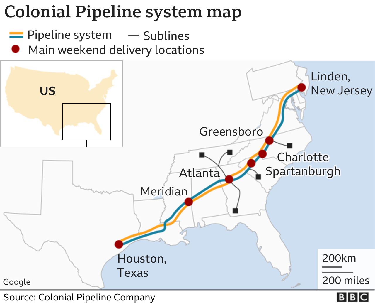 Route of the Colonial Pipeline