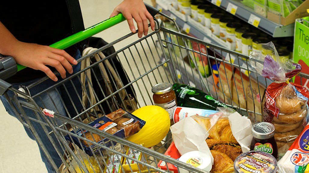 Supermarket trolley with food inside