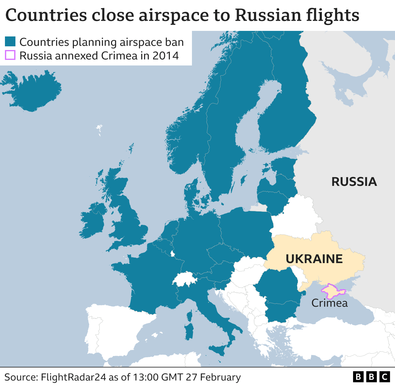 Ukraine invasion: Russian planes face near-total airspace ban to west