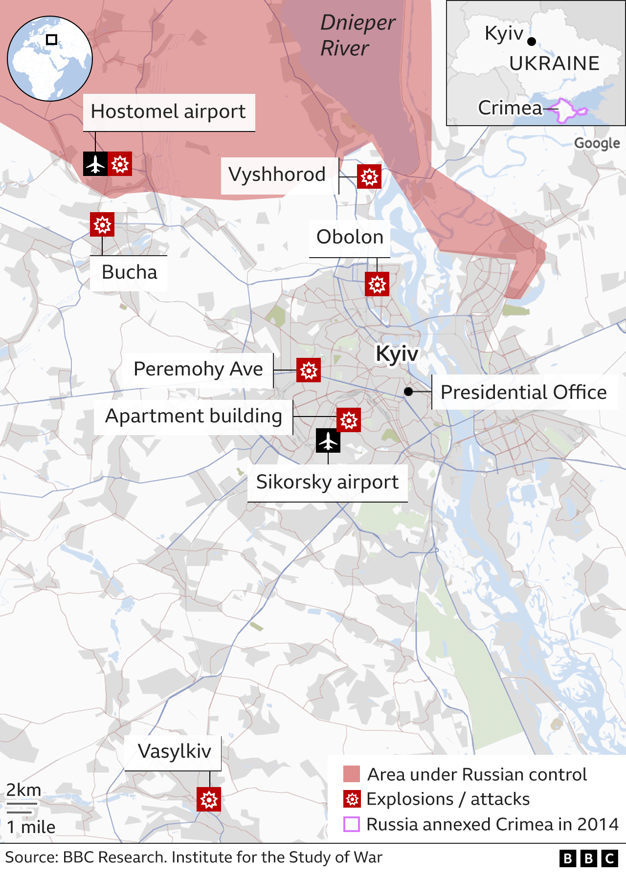 Map showing Kyiv. Updated 27 FEB