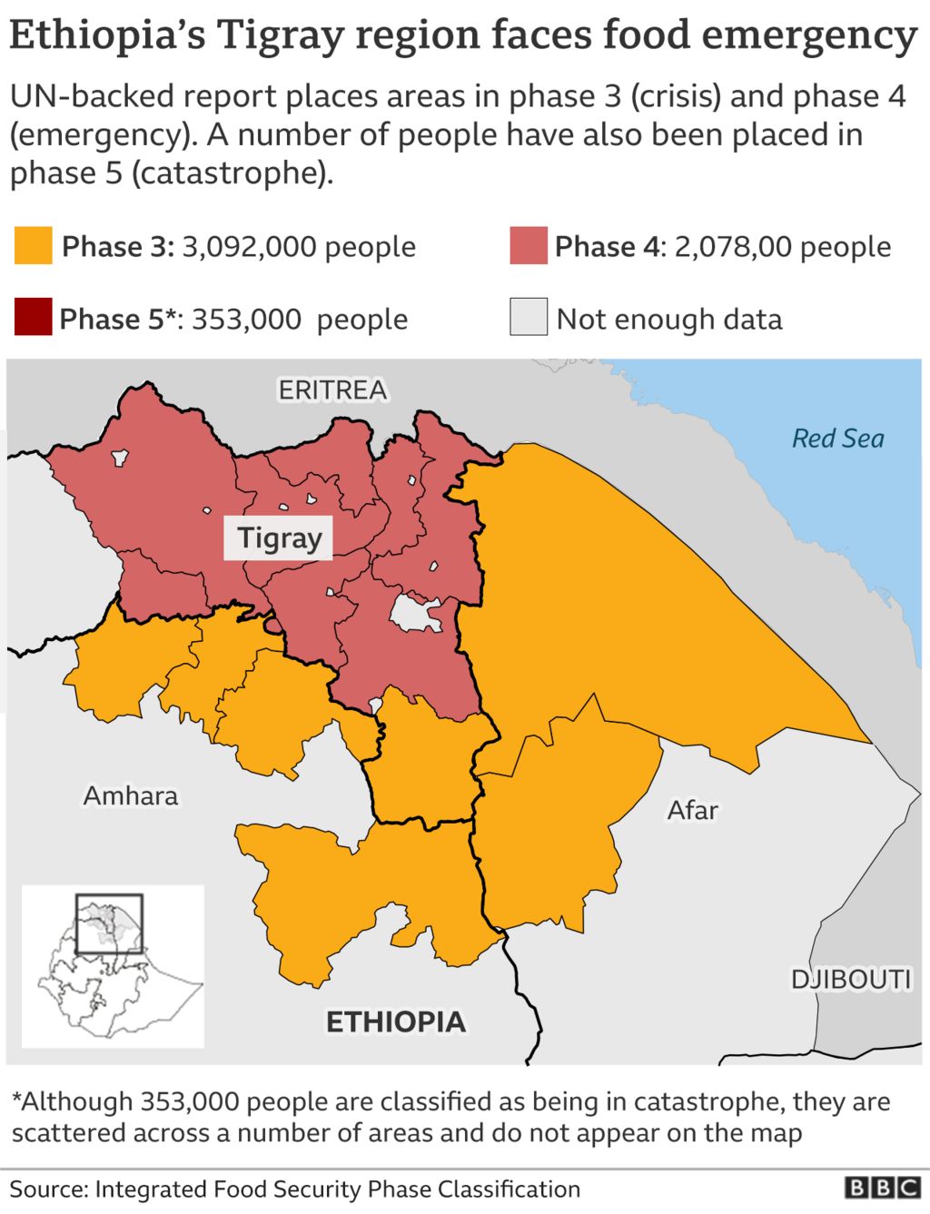 map of Tigray showing worst affected areas