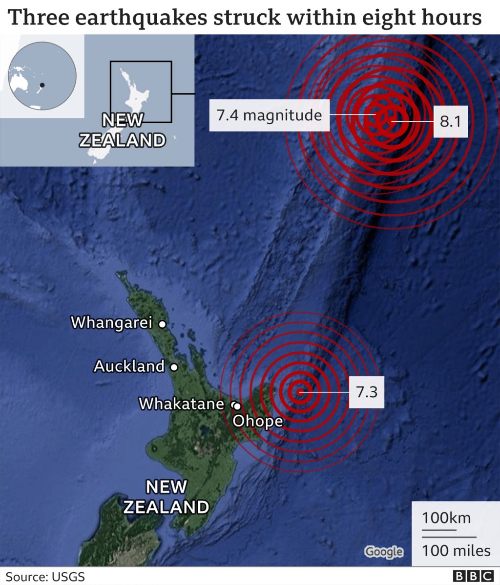 Map showing earthquakes near New Zealand, 5 March 2021