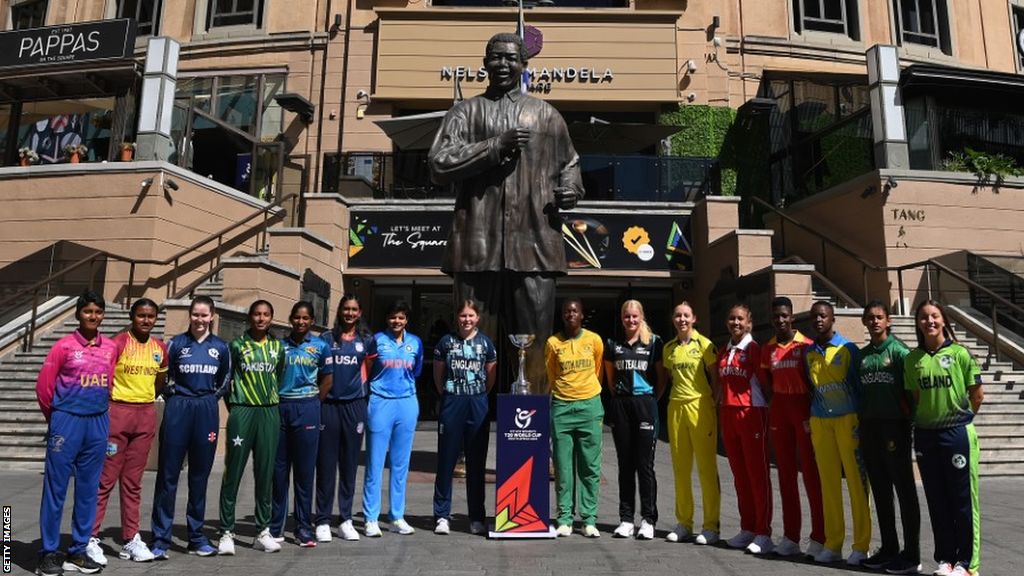 Captains from the U19 World Cup, including Grace Scrivens, line up together in South Africa