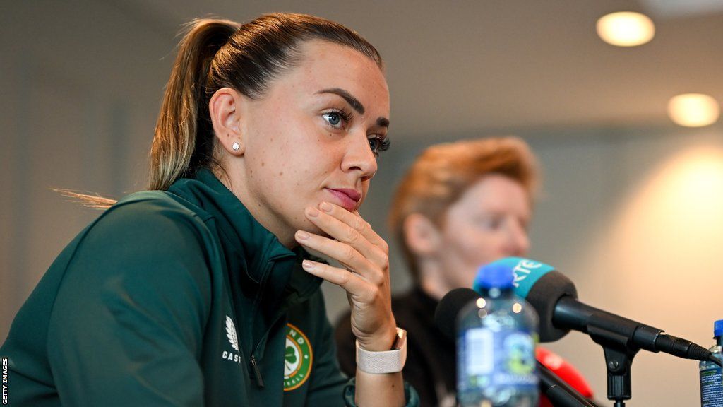 Katie McCabe speaks to the media in Dublin on Monday ahead of the Republic of Ireland v England