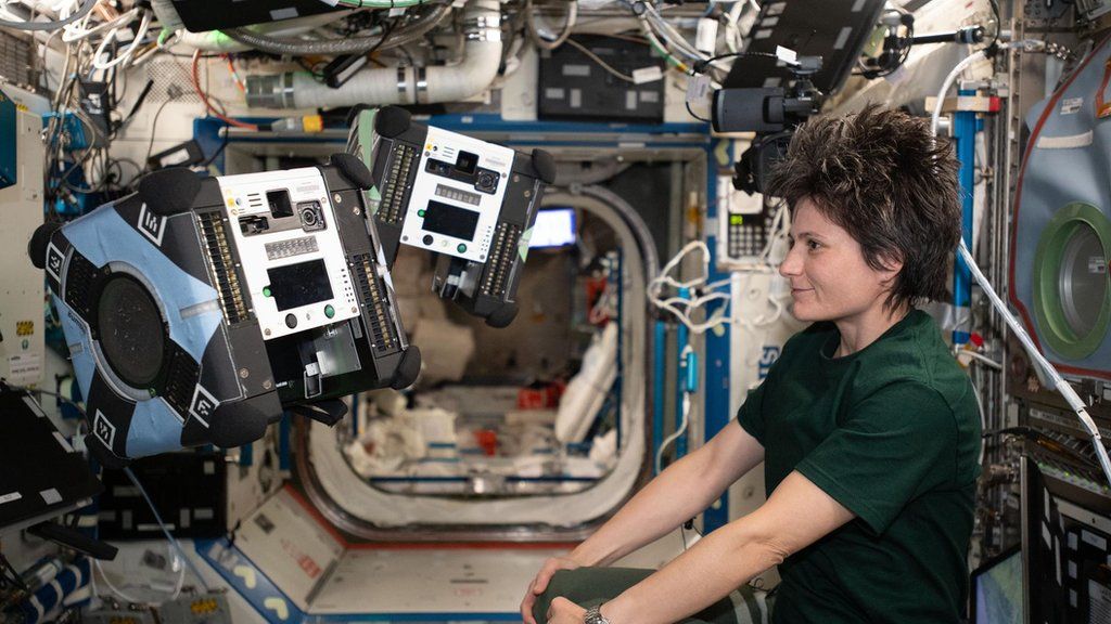 Samantha Cristoforetti working at the International Space Station