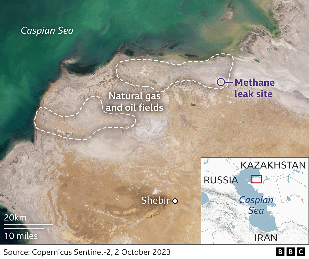 Map of the Kazakh region where the methane leak is thought to have taken place