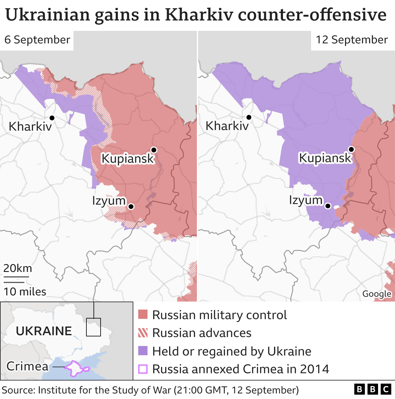 Map showing Kharkiv counter offensive. Updated 13 Sept.