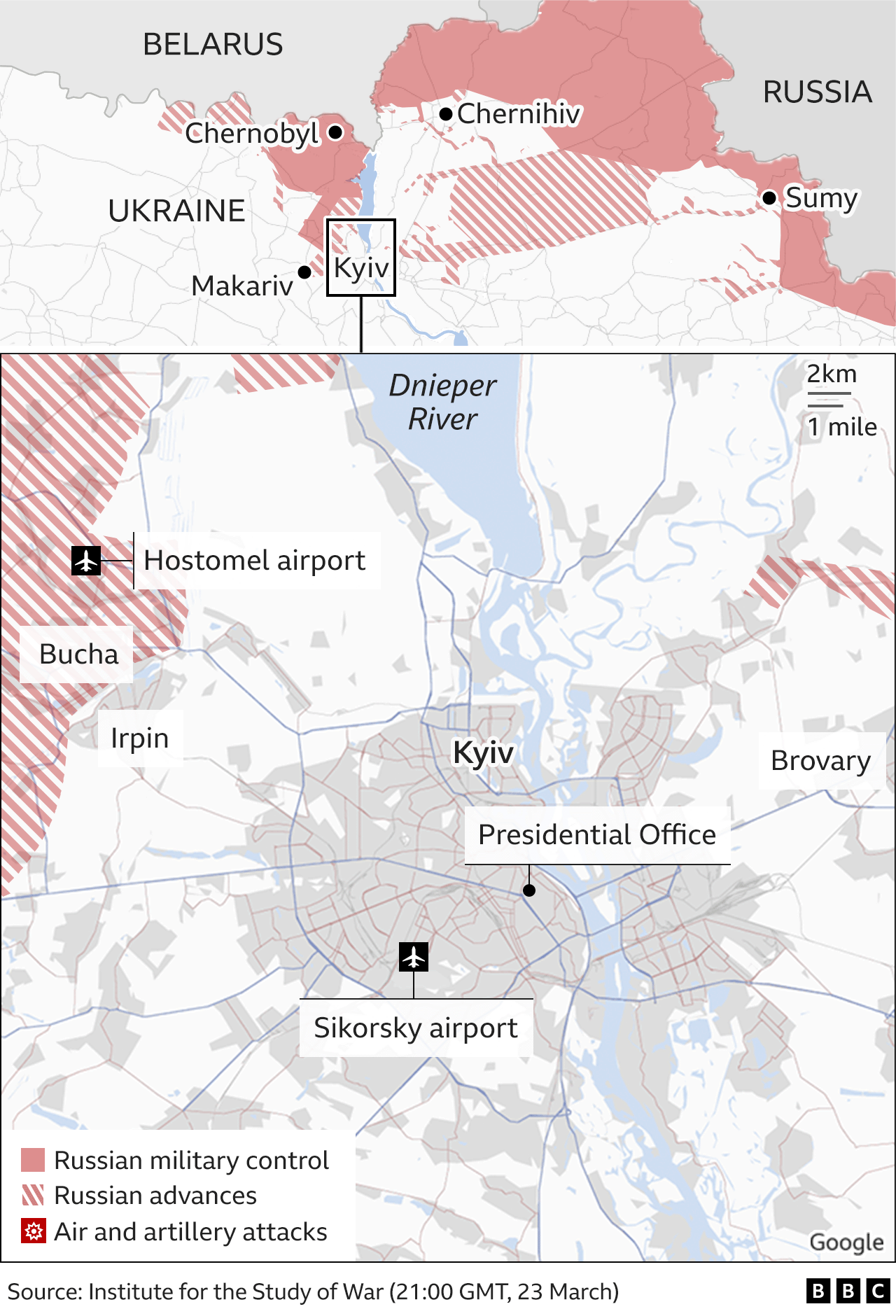 Map showing how Russian forces are positioned around Kyiv