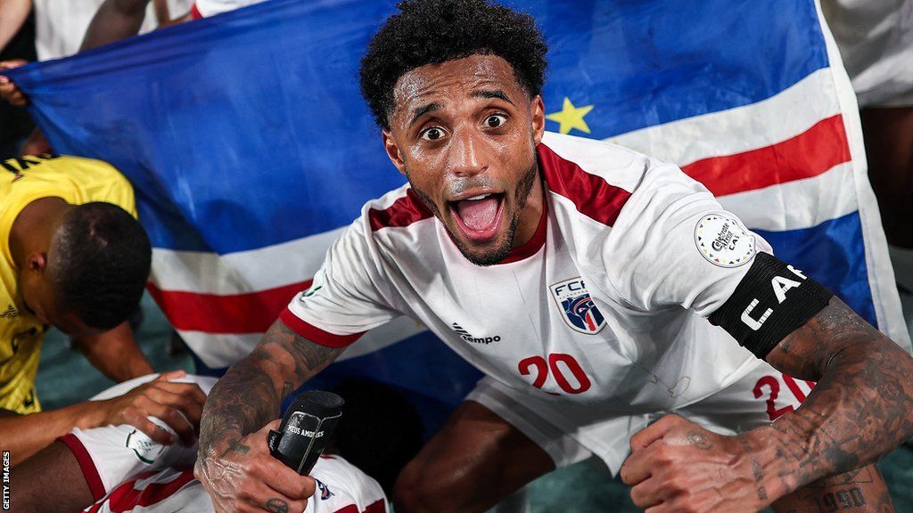 Ryan Mendes celebrates Cape Verde reaching the quarter-finals of the 2023 Africa Cup of Nations