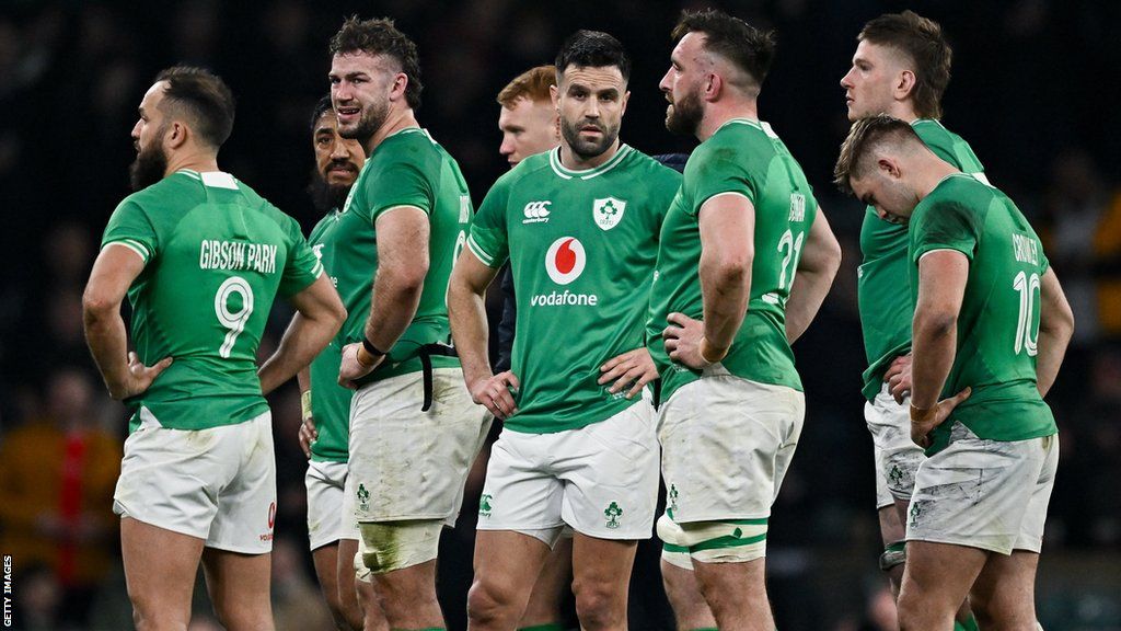 Ireland players dejected at full-time at Twickenham