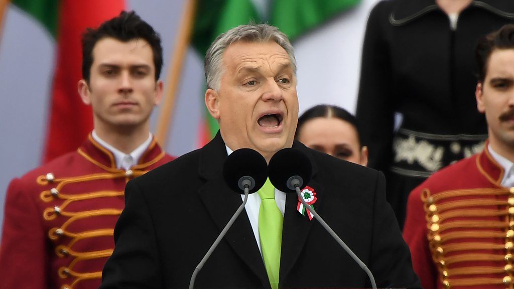 Victor Orban speaking in March 2018