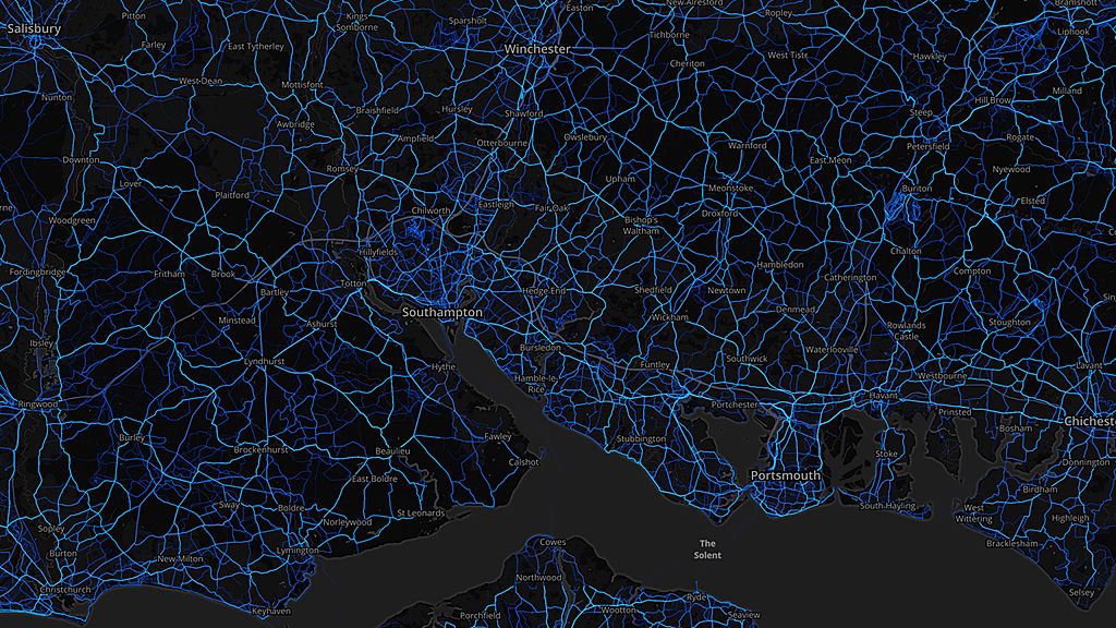 Hampshire - cycling routes (by Strava users 2015)