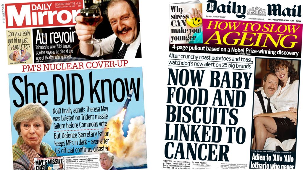 Newspaper headlines: Trident 'cover-up' and food cancer risk - BBC News