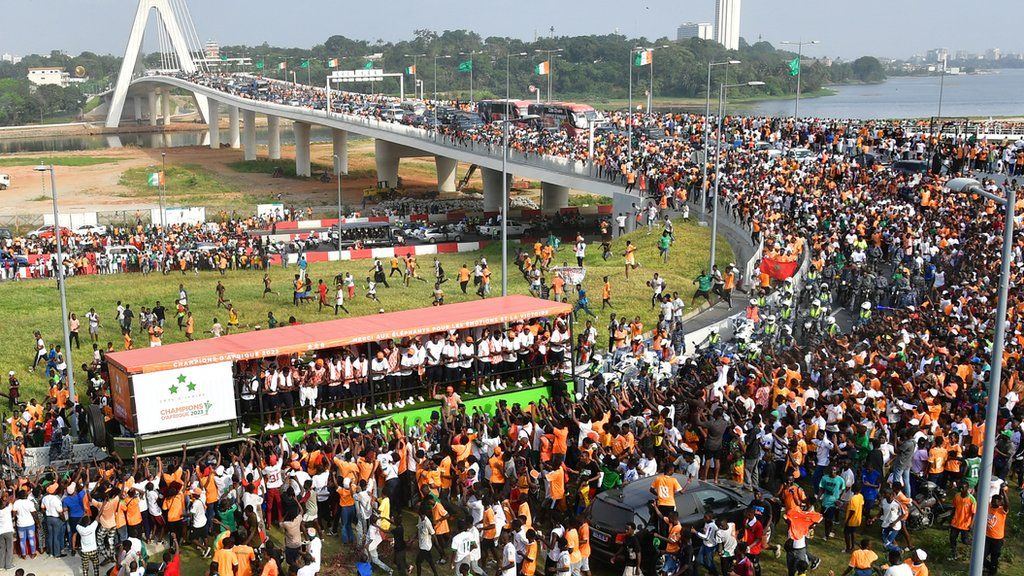 Ivory Coast parade the Africa Cup of Nations trophy in Abidjan