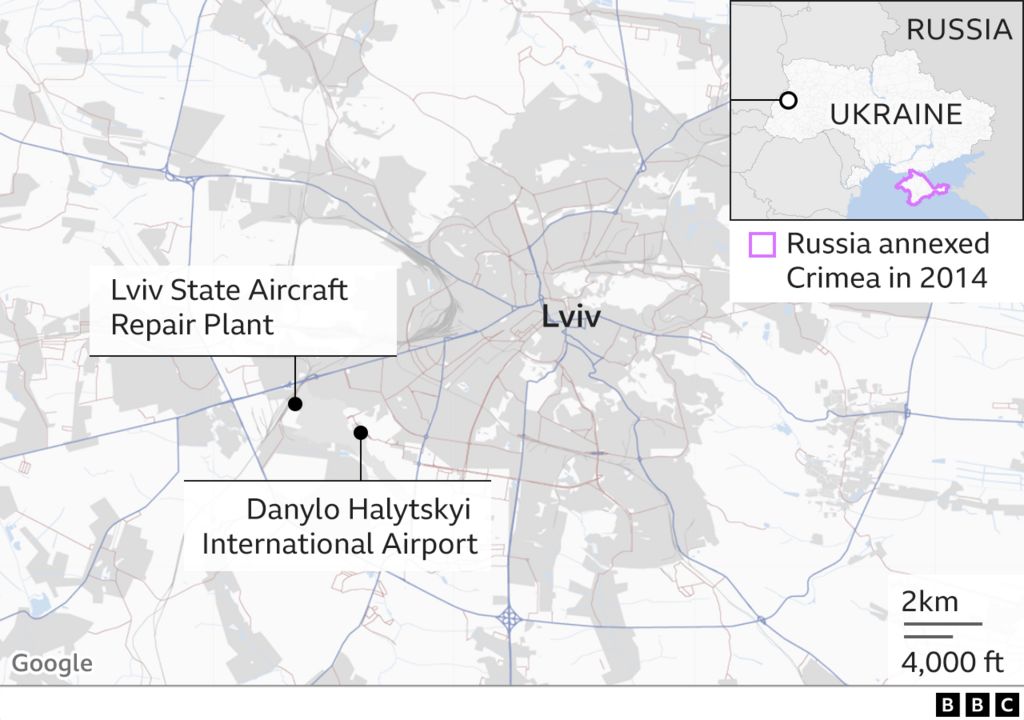 Graphic shows the location of the aircraft facility near Lviv