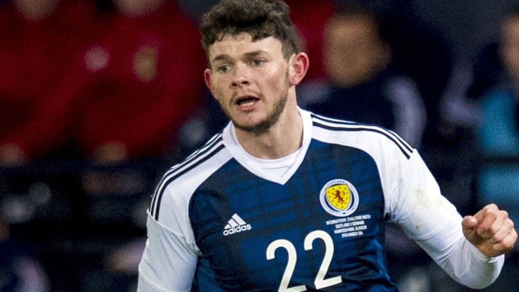 Oliver Burke in action for Scotland against Denmark in March