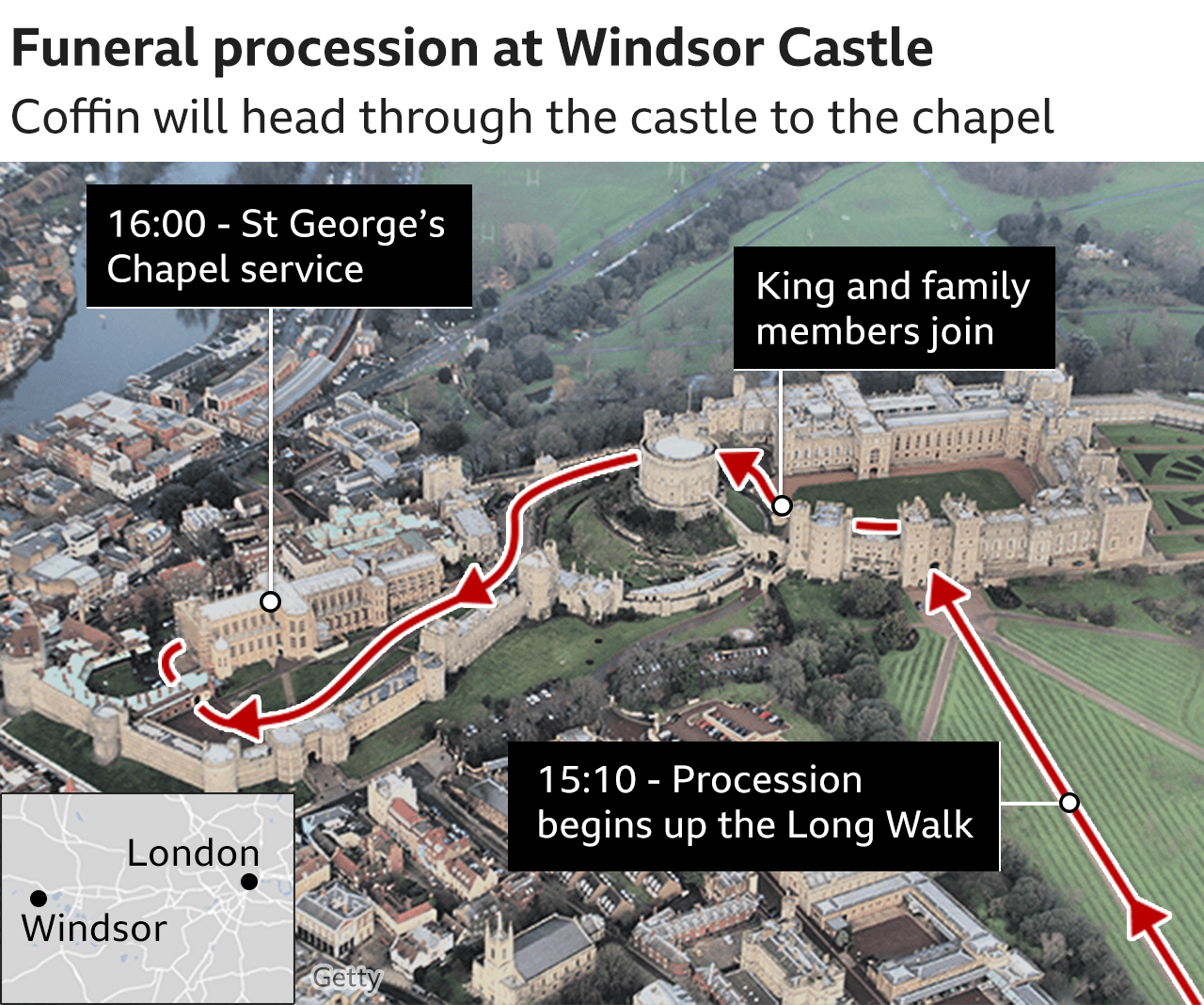 Route showing final section of the Queen's funeral procession