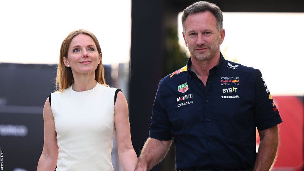 Red Bull team boss Christian Horner arrives with wife Geri