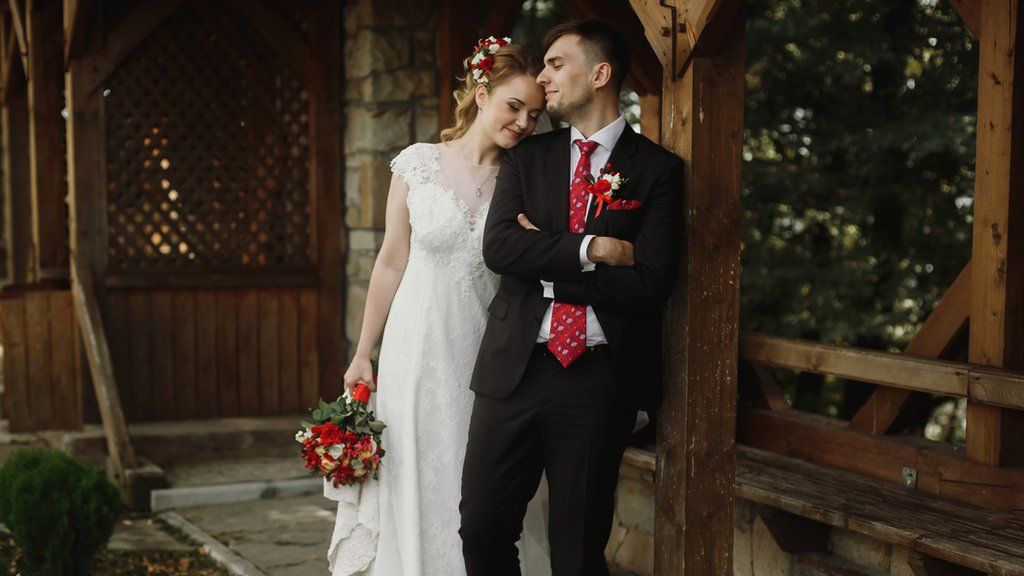 Stock photo of a bride and groom